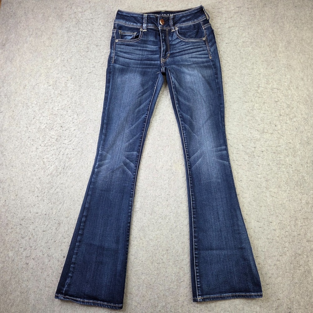 American Eagle Kickboot Jeans Womens 4 Reg Blue Dark Wash Super Stretch Western